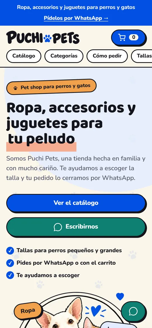 Así se ve puchipets.com en un celular