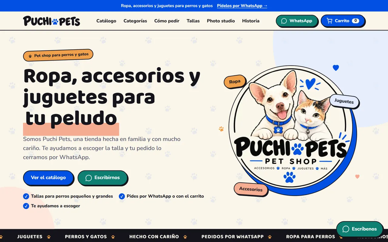 Así se ve puchipets.com en un computador
