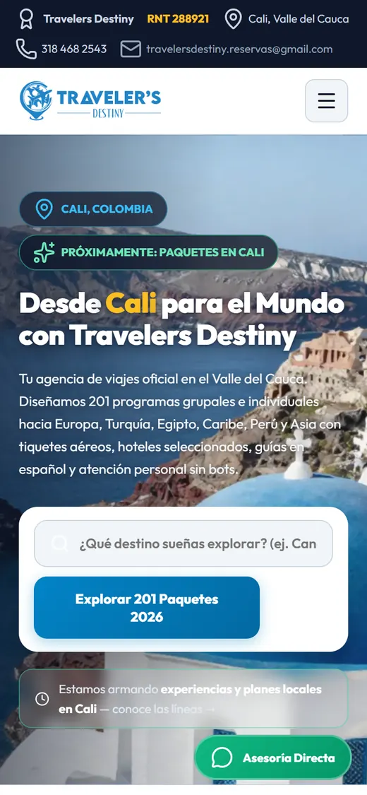Así se ve travelersdestiny.com en un celular