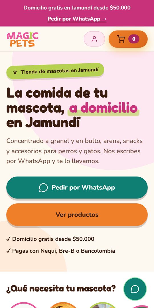 Así se ve magicpetsjamundi.com en un celular