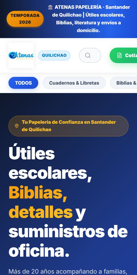 Así se ve papeleriaatenas.com en un celular
