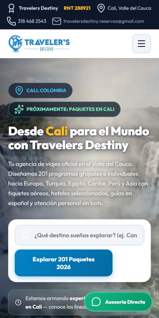 Así se ve travelersdestiny.com en un celular